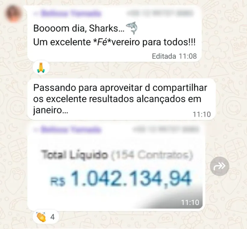 Resultado real compartilhado por participante